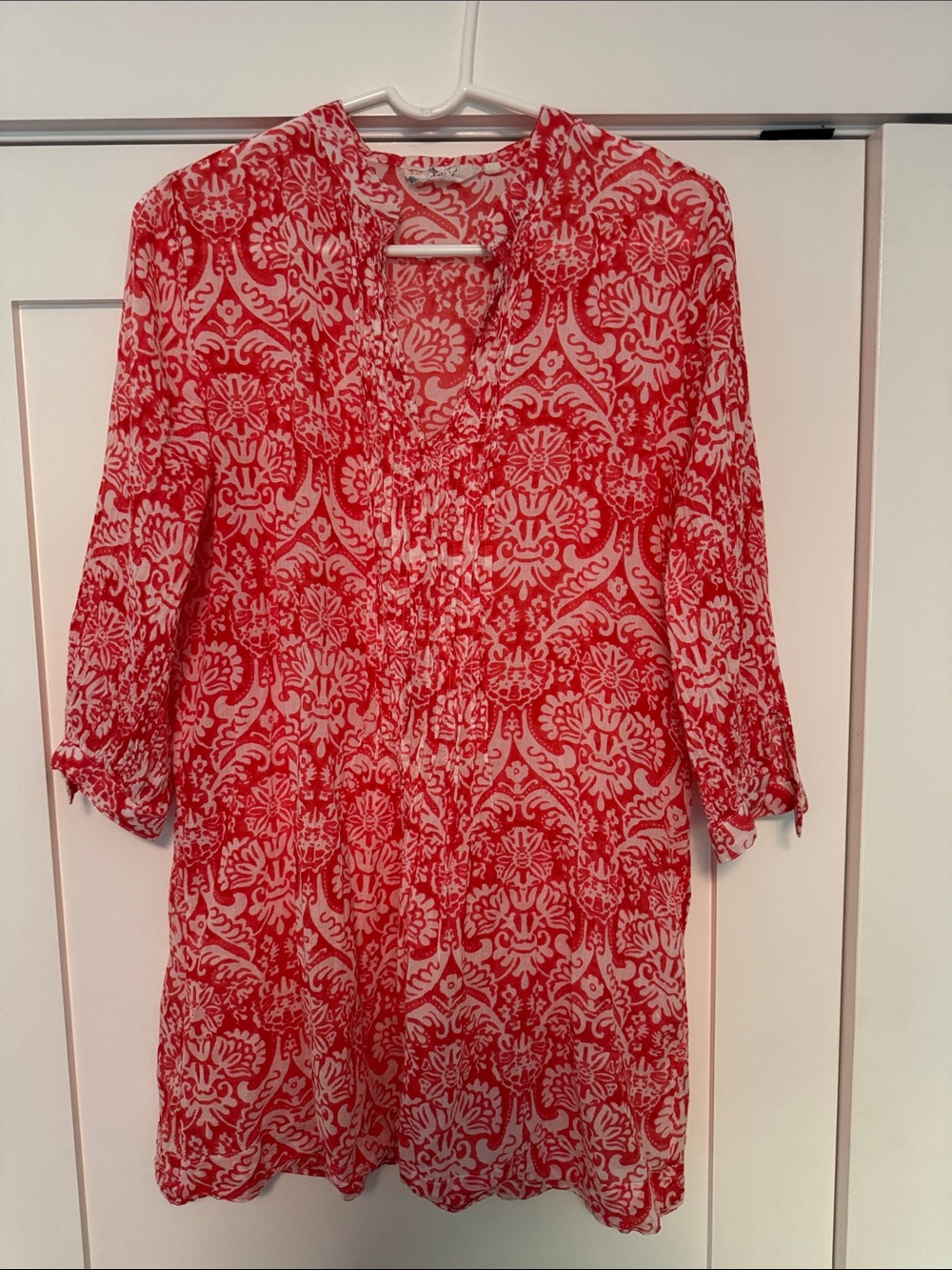 Coral & White Printed Tunic Top, Dolma